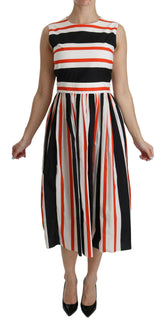 Dolce & Gabbana Multicolor Stripes A-Line Pleated Midi Dress -   -  Dolce & Gabbana.